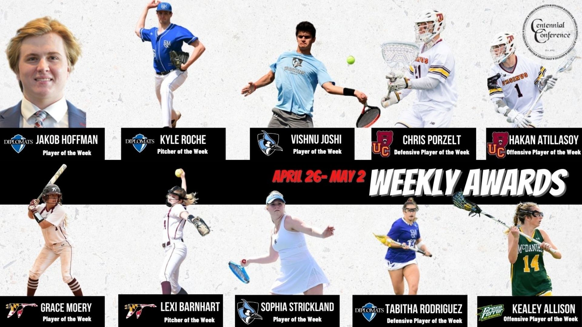 Centennial Conference Athletes of the Week - Apr. 26 - May 2