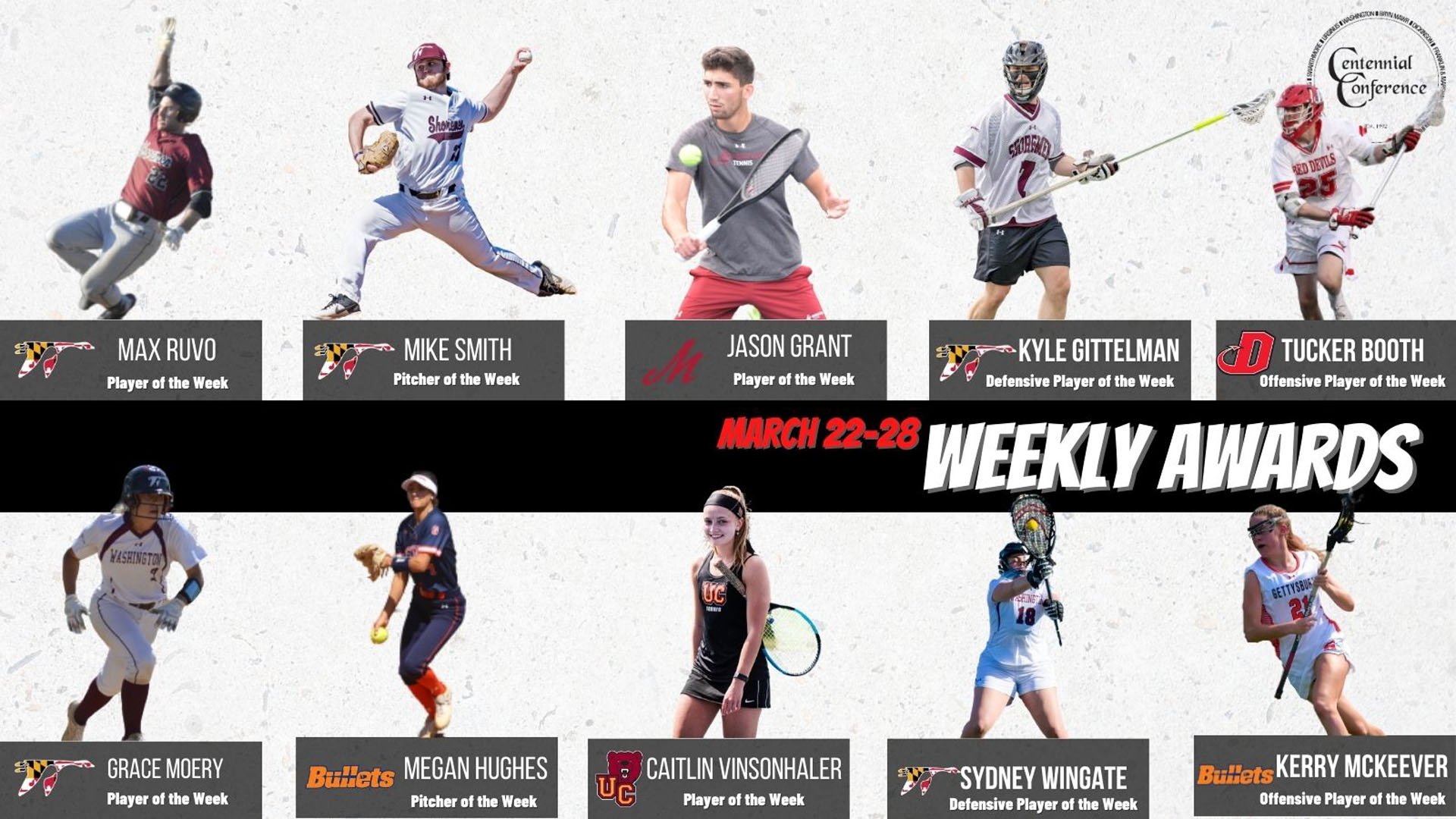 Centennial Conference Athletes of the Week - March 22-28
