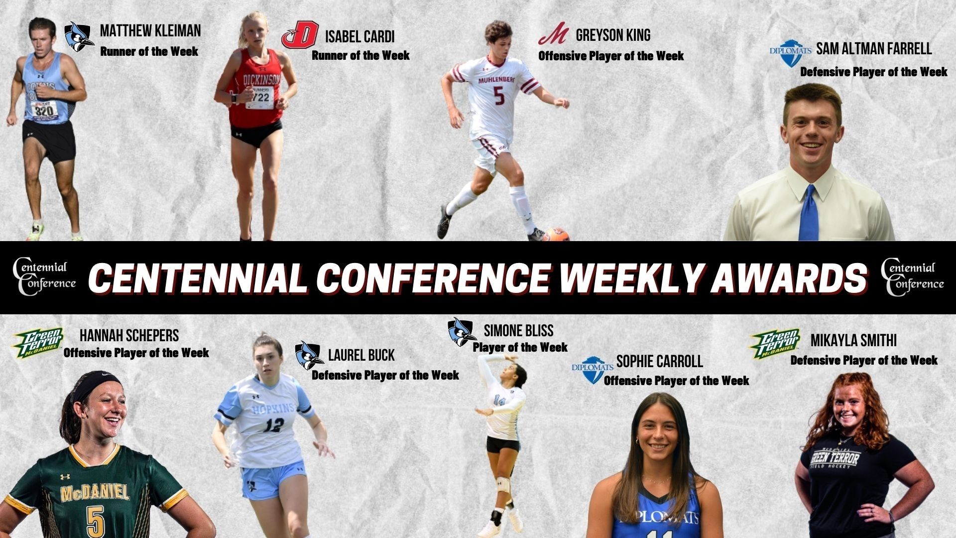 Centennial Conference Athletes of the Week - Sept. 1-5