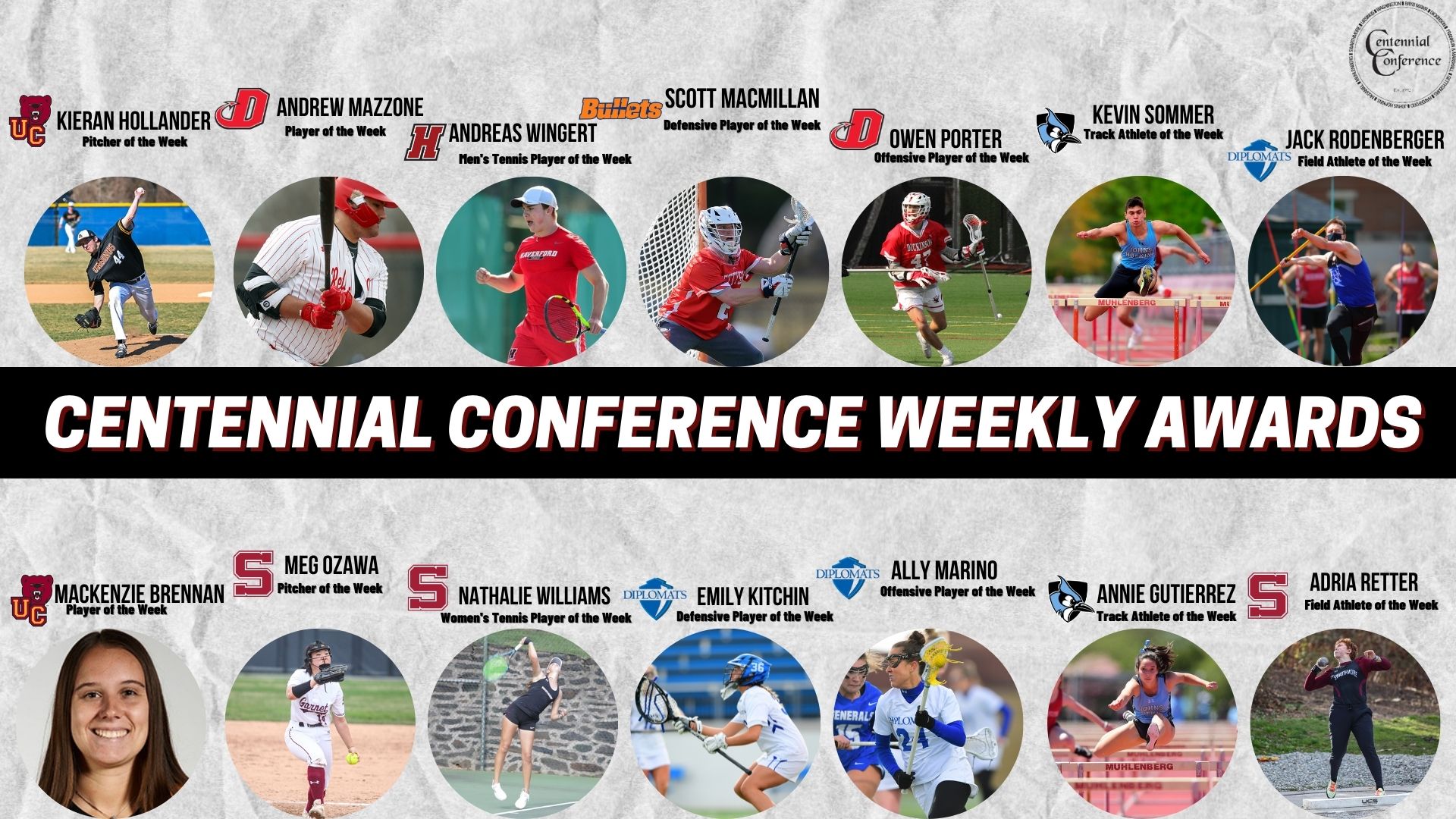 Centennial Conference Athletes of the Week - March 28-Apr. 3