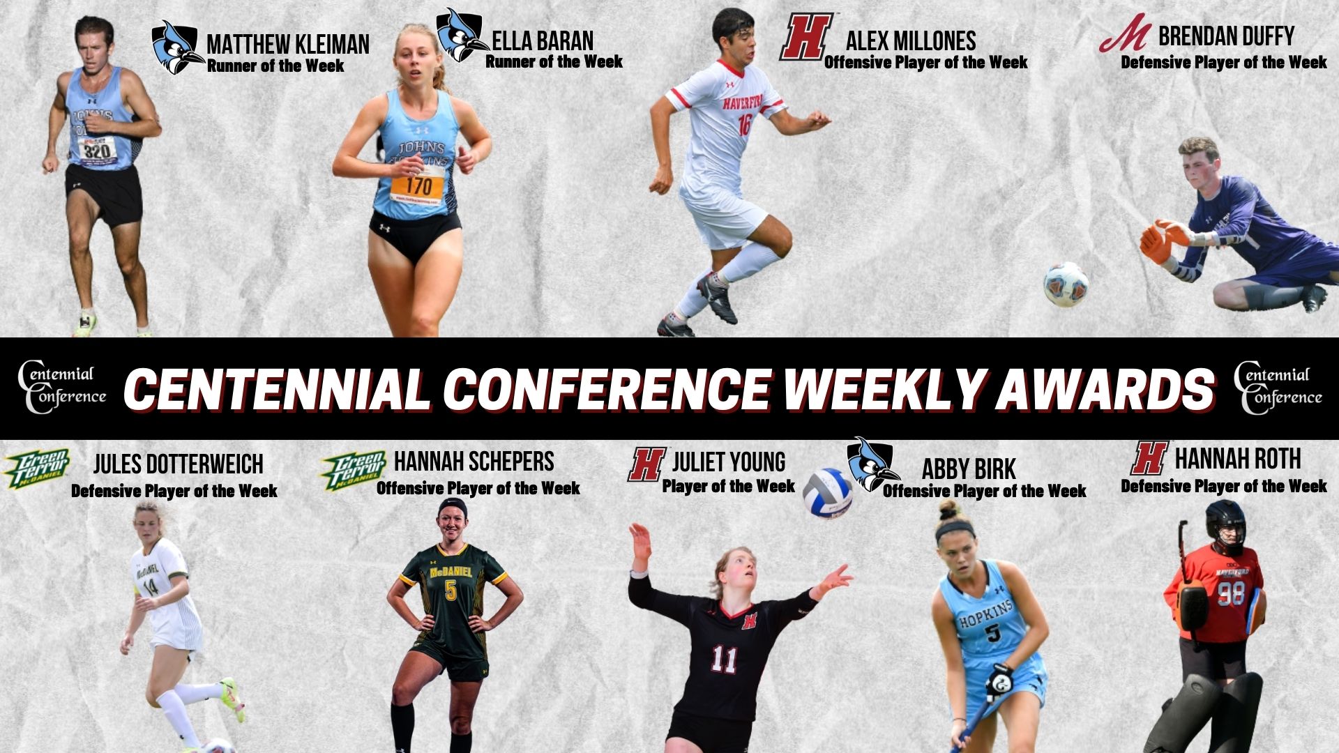 Centennial Conference Athletes of the Week - Sept. 13-19