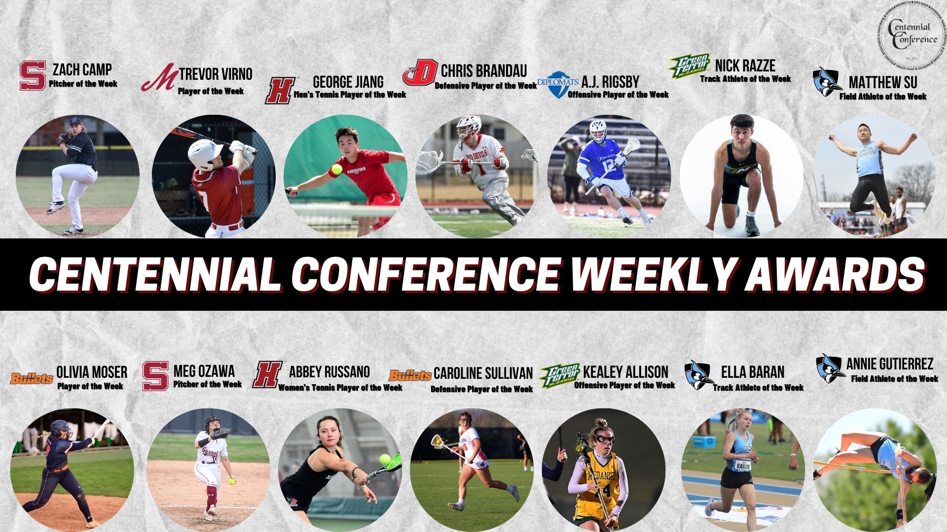 Centennial Conference Athletes of the Week - Apr. 18-24