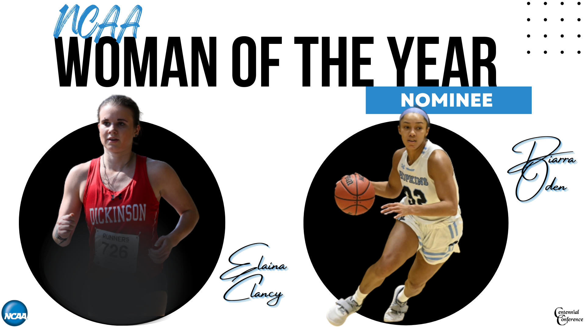Dickinson's Clancy & JHU's Oden Selected as Centennial Nominees for NCAA Woman of the Year